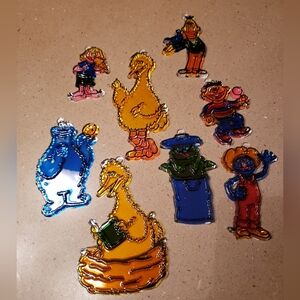 Seasame Street Plastic Painted Stained "Glass" Ornaments